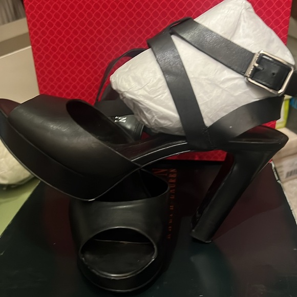 Lauren Ralph Lauren Saydee Leather Platform Heels Burnished Vachetta black - Picture 6 of 7